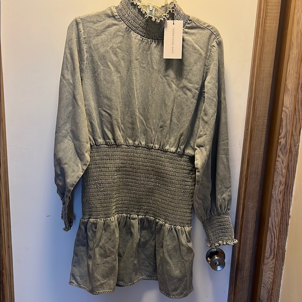 Denim Smocked Long Sleeve Dress by XL